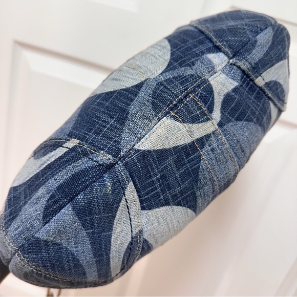 Coach Tonal Signature Denim Hobo Shoulder Bag Brown Leather Trim - Picture 6 of 12